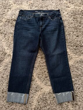 Old Navy Dark Indigo Boyfriend Jeans with Rolled Frayed Hems